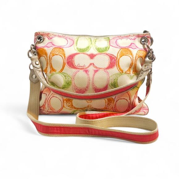 Vintage Coach Poppy Dream C Crossbody Purse Bag Signature Pink Green Y2K - Picture 4 of 7